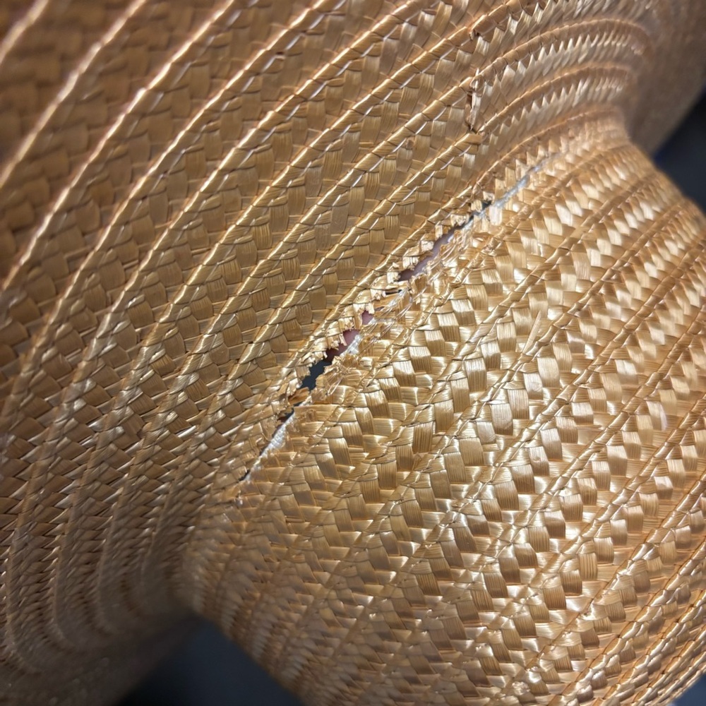VTG Betmar Womens Beige Tan Straw Wide Sun Hat Scalloped Edge Made in Italy - Picture 7 of 9